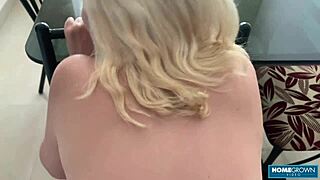 blonde babe teases lover with deep pov cock sucking then wet pussy riding