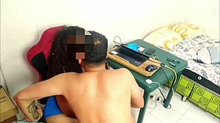 Curly haired big ass brunette fucked raw in her office