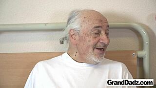 Granda's tight pussy time bent over by nurse!