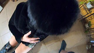 Milfycalla Deepthroats Cum Covered Cock in Fur Coat Shiny Boots Close Up