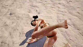 tk8 ryona xiaoyu slips into gold bikini showing off asian boobs and curves