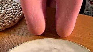 craving my lover's tongue on these fragrant nylon pantyhose feet under the desk.