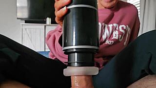 amateur wife grabs masturbator and strokes horny neighbor's monster cock wet