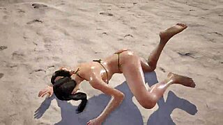 tk8 ryona xiaoyu slips into gold bikini showing off asian boobs and curves