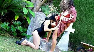 skinny widow's tight pussy seduced bent over by stranger cock outdoors