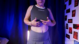 Stepdaughter Teases Daddy with Saggy Tits and Lips Around His Cock in Hot Roleplay Foreplay Under Skirt