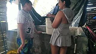 Damn this horny latina licks my ass then fucks me hard at the neighbors well!!