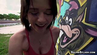 Hairy Teen Riley Jean Bent Over Doggystyle Monster Cock Outdoor Public Cumshot Facial
