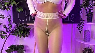 blonde milf minimi shakes big tits ass in diamante pantyhose club! sexy nylon fetish heels!