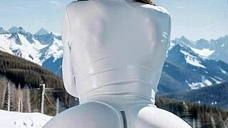 Brunette in leather catsuit tempts outdoor car sex at snowy ski resort dream