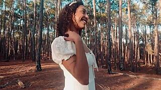 curvy latina walks forest then bends over gagging on bbc deepthroat balls licking