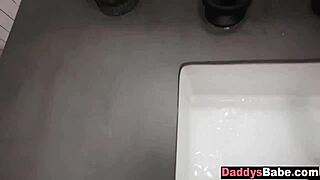 stepdaughter sneaks bathroom blowjob on stepdad's throbbing cock. she gulps every drop eagerly