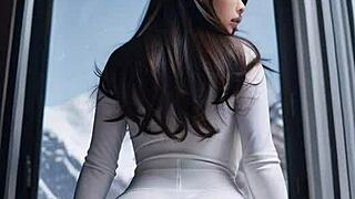 Brunette in leather catsuit tempts outdoor car sex at snowy ski resort dream