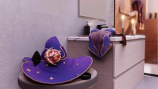 Mona moans with pleasure using slime dildo in bathroom solo play