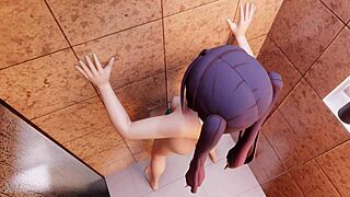 Mona moans with pleasure using slime dildo in bathroom solo play