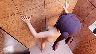 Mona moans with pleasure using slime dildo in bathroom solo play