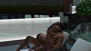 tattooed black babe tierra takes rough poolside fucking her curves bouncing in sims 4 steamy sex scene