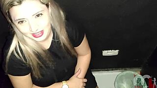 who's that cute brunette teen with big clit sucking endowed black cock at gloryhole?