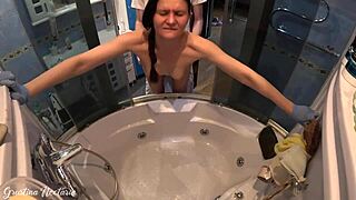Girl Cleans Tub Bent Over During Rear Entry Session