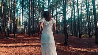 curvy latina walks forest then bends over gagging on bbc deepthroat balls licking