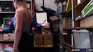sexy shoplifter teen caught stripping and dominated hard by security
