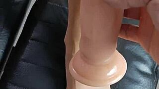 Intense pleasure surges playing 10 inch toy deep in her pussy close up