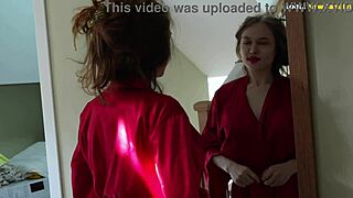 stepdaughter tries stepmom's clothes then daddy rubs pussy fucks mouth