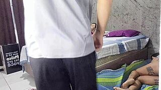 brazilian wife shares room with friend for hubby 3some orgy