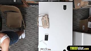A sulky blonde shoplifter gets bent over and punish-fucked rough by lucky cop doggystyle