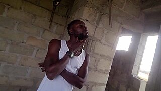 Ebony babe bent over takes big cock doggystyle deepthroat in abandoned public building rough quickie