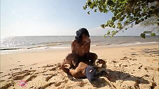 Ebony beach thot twerks naked exercising til she begs for horny outdoor public black cock part 3