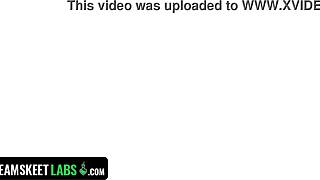 blindfolded babe joins speed dating parody, rides old cock cowgirl style in lingerie