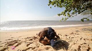 Ebony beach thot twerks naked exercising til she begs for horny outdoor public black cock part 3
