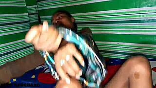 damn! king afrobang's ghetto ebony dovee masturbates with dildo in casting!