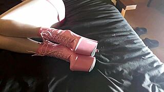 Laura XXX Model Teases in 8-Inch Pink Platform Heels White Pantyhose