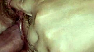 Hairy cougar's fertile womb overflows from deep creampie breeding