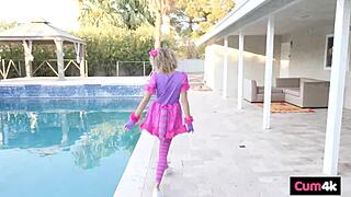 Petite spinner drains cum on halloween goes door to door missionary style