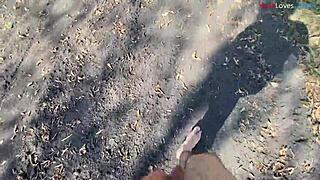 barefoot guy masturbates huge cock outdoors in fall part one