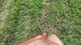 barefoot guy masturbates huge cock outdoors in fall part one