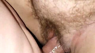 Hairy cougar's fertile womb overflows from deep creampie breeding