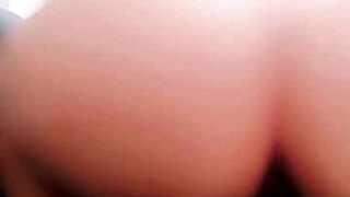 Japanese teen wife bounces tight pussy on monster dildo after movie