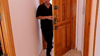 Skinny college teen babe surprised by delivery man deepthroat blowjob pussy fucking sloppy kiss