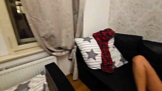 girl next door spreads legs wide on sofa, fingers her wet pussy to orgasm in full homemade video