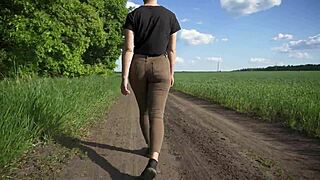 that sexy milf's tight jeans hug her big ass perfectly outdoors