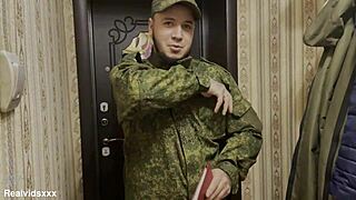 Russian Soldier Pounds Lonely Wife's Pussy and Ass Creampie Style
