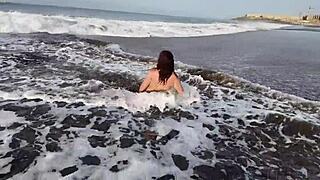 stepmom tempts stepson into nude beach photoshoot bent over showing curves