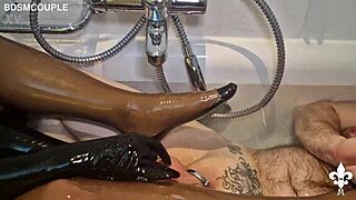 Goddess, lick my messy pussy while I fist your ass in the bath cage