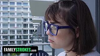 nerdy or slutty stepdaughter gets stepdaddy's rough fuck deepthroat cum in mouth familystrokes