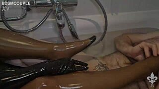 Goddess, lick my messy pussy while I fist your ass in the bath cage