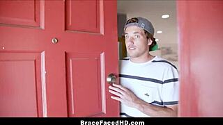 cute teen's braces snag faucet as boyfriend rams her tight pussy